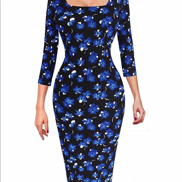 Womens Elegant Square Neck Casual Sheath Dress - Picture 4 of 8